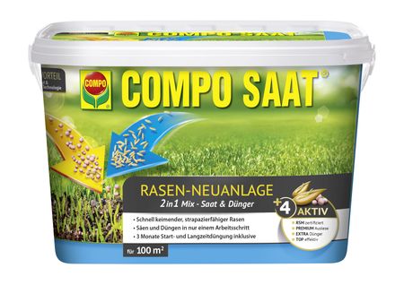 COMPO Rasen-Neuanlage-Mix Samen&Dünger (Eimer) 2,2kg für 100m²