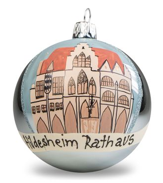 mgc24 Weihnachtskugel Glas handbemalt Ø 8cm - Motiv 'Hildesheim Rathaus'