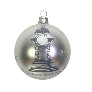 mgc24 Weihnachtskugel Glas handbemalt Ø 8cm - Motiv Hannover Kröpcke Uhr, silber