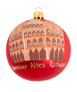 mgc24 Weihnachtskugel Glas handbemalt Ø 8cm - Motiv Hannover Altes Rathaus, rot