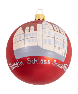 mgc24 Weihnachtskugel Glas handbemalt Ø 8cm - Motiv Hameln Schloss Schwöbber, rot