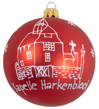 mgc24 Weihnachtskugel Glas handbemalt Ø 8cm - Motiv Kapelle Harkenbleck, rot