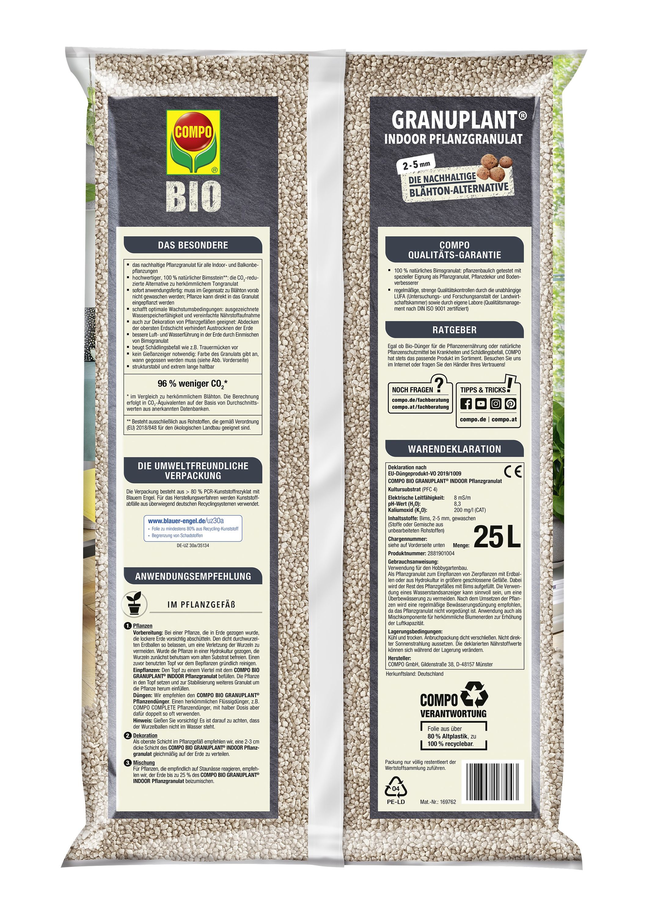 COMPO BIO GRANUPLANT Indoor Pflanzgranulat 25l | meingartencenter24.de -  Garten Online Shop & Weber Grill Store