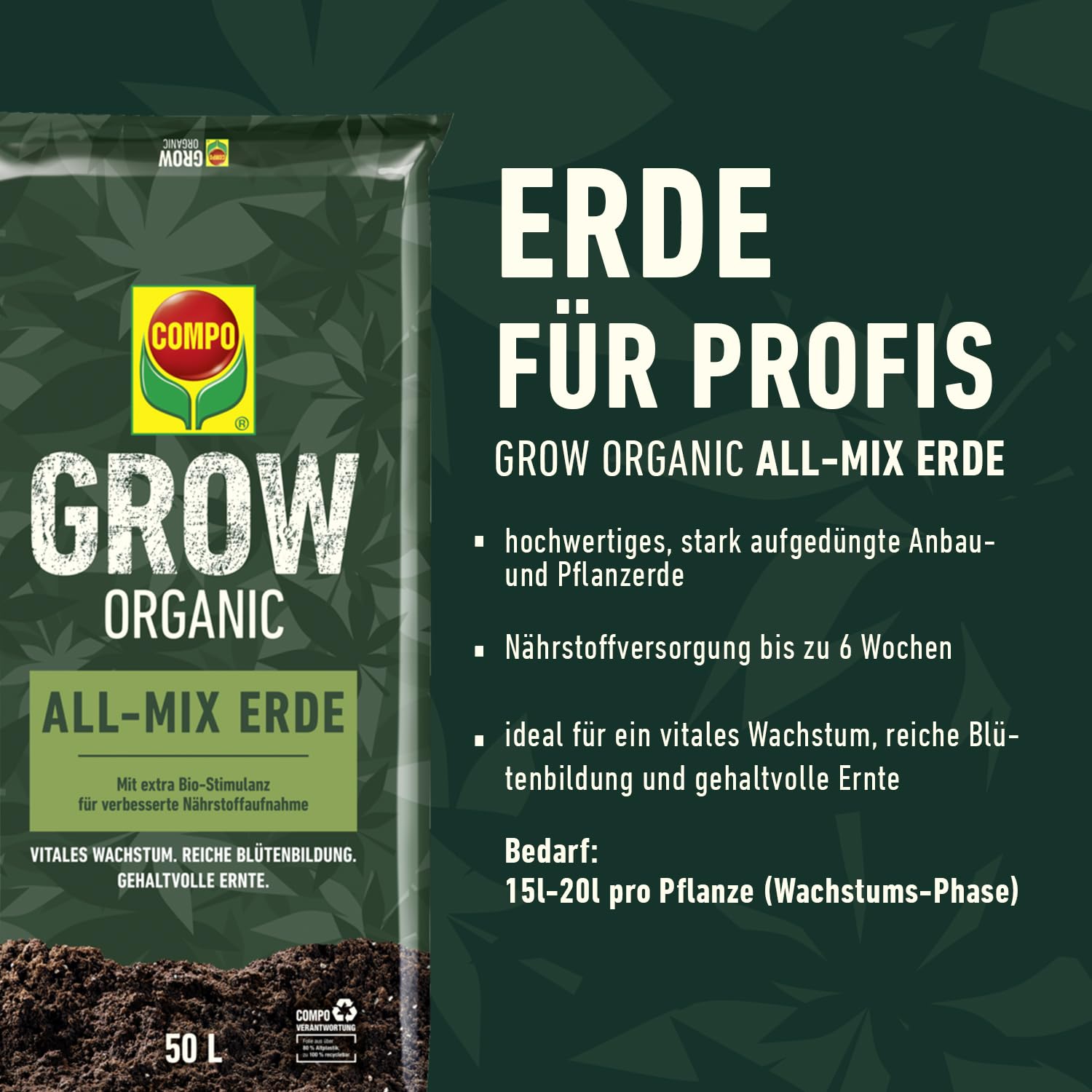 COMPO GROW Organic All-Mix Erde 50l | meingartencenter24.de - Garten Online  Shop & Weber Grill Store