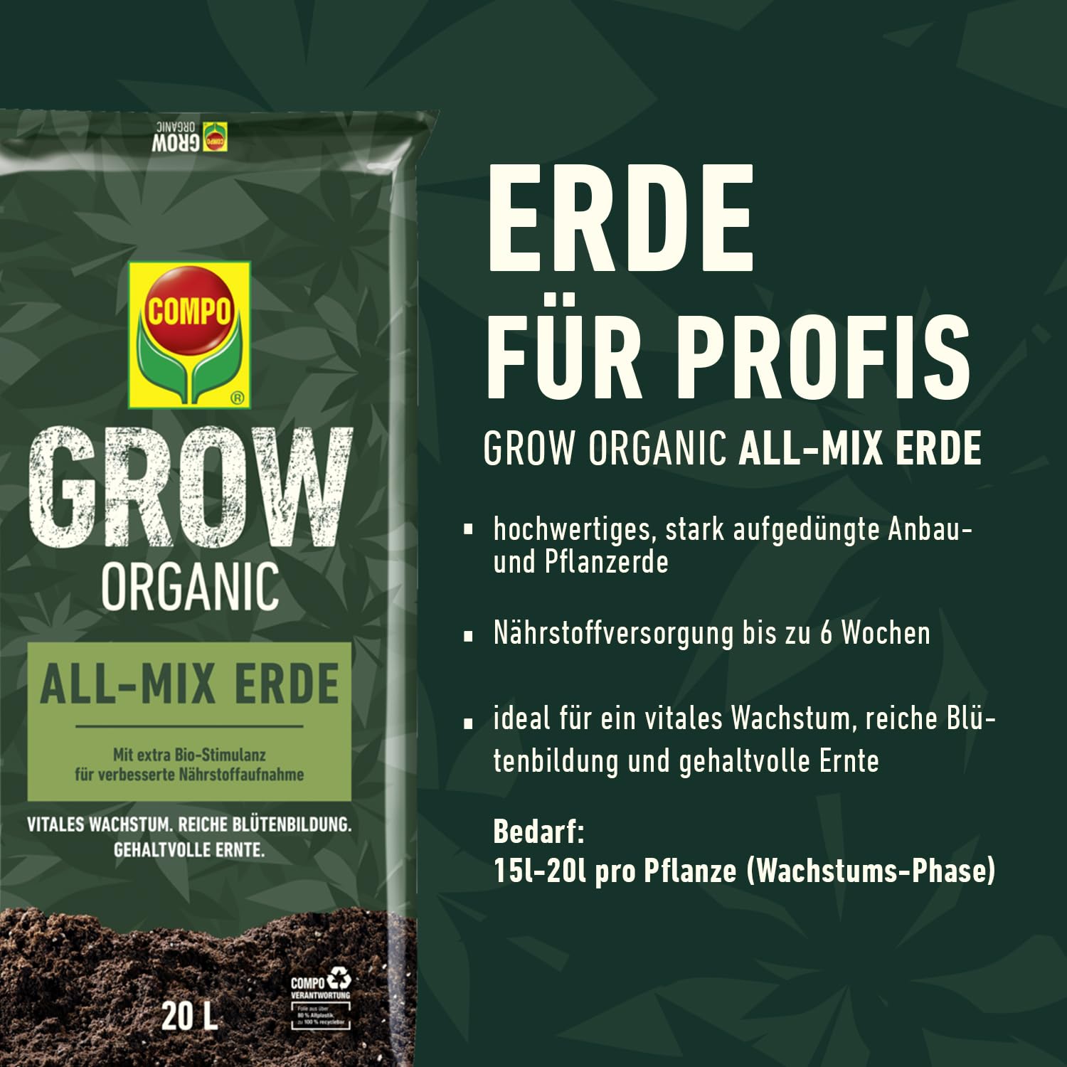 COMPO GROW Organic All-Mix Erde 20l | meingartencenter24.de - Garten Online  Shop & Weber Grill Store