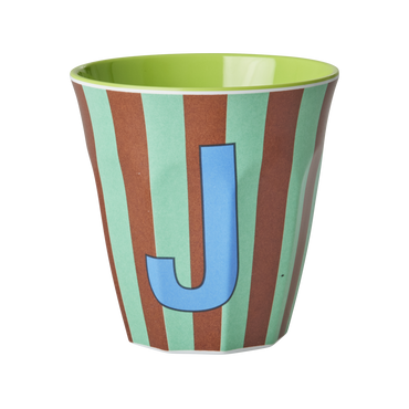RICE Melaminbecher mit dem Buchstaben J - Streifen - Medium - 250ml